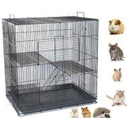 Medium 3-Level Foldable All Metal Chew Free Narrow 3/8 Inch Bar Spacing With Shelves Ladders for Guinea Pig Sugar Glider Rats Mice Hamster Hedgehog Gerbil Animal Critter Travel Carrier Cage