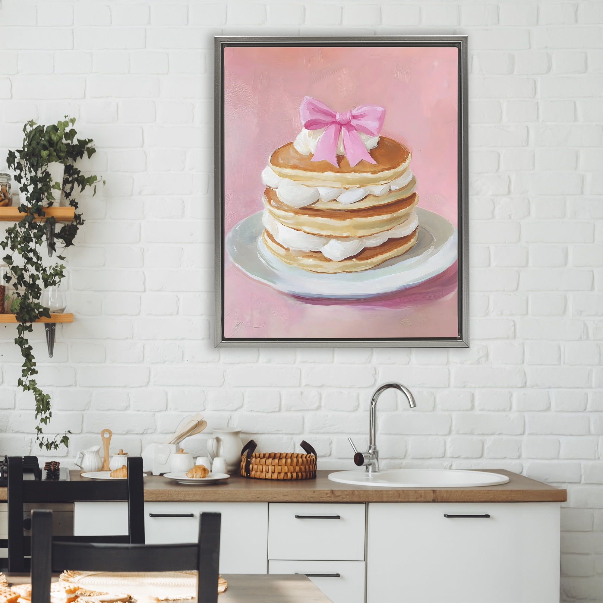 Stupell Industries Coquette Pancakes with Whipped Cream Gray Framed Floater Canvas Wall Art, design by The Prints Vibe