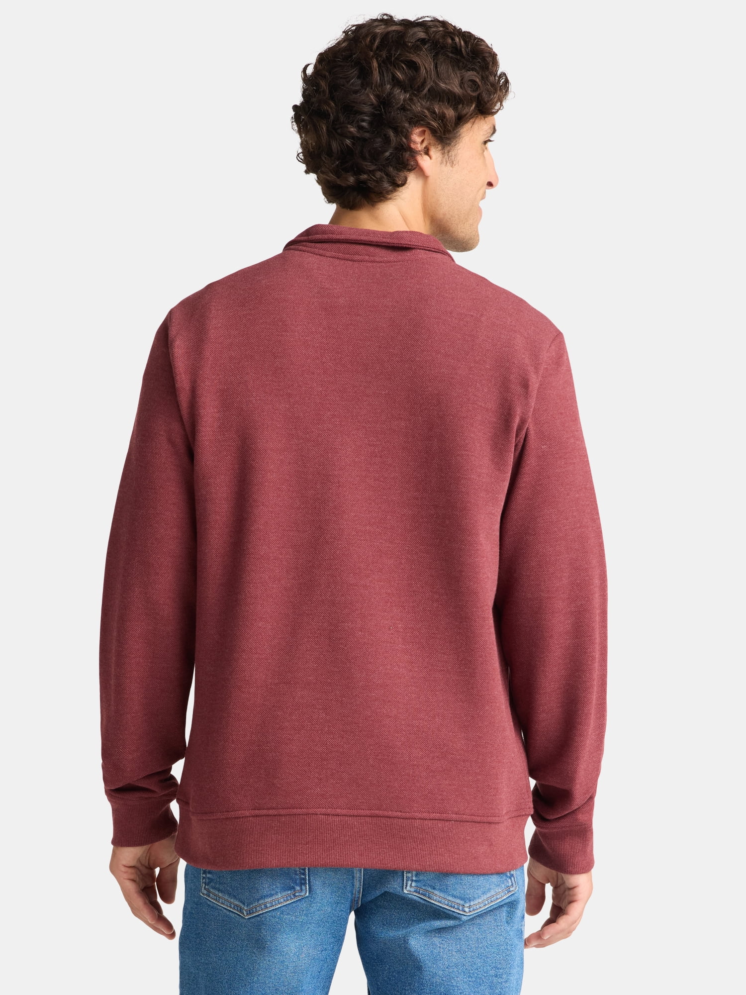 George Men's and Big Men's Pique Fleece Quarter Zip Pullover with Long Sleeves, Sizes S-3XL