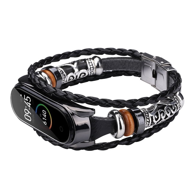 For Xiaomi Mi Band 4 Replacement Leather Beading Bracelet Strap Weave Braided Skin Friendly and Comfortable Material Contracted Design Style Suitable for Daily Wear Matches Various