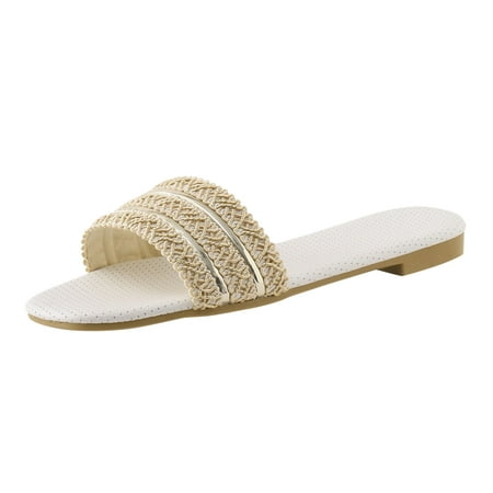 

Cathalem Women Slippers Fashion Trend Summer New Pattern Simple Flat Large Comfortable Non Slip Beach Sandals Beige 42