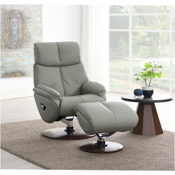 JERFIT Modern Top Grain Leather Swivel Accent Chair with Ottoman, Recliner for Living Room, Gray