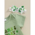 thumbnail image 6 of FEORJGP Infant Girl Irish Festivals Outfits Newborn Short Sleeve Romper Round Neck Jumpsuit Letter Print Bodysuit with Shamrock Shorts and Bow Headband Kids Cute Casual Summer Clothes, 6 of 8
