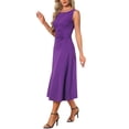 thumbnail image 4 of INSPIRE CHIC Women's Dressy Formal Dress Sleeveless Ruched High Waist A-Line Work Dresses L Dark Purple, 4 of 5