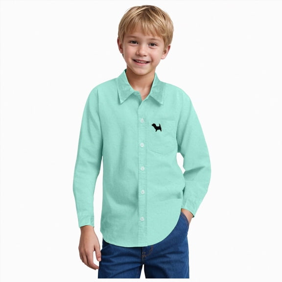 WUANDIXFA Toddler Boys Long Sleeve Solid Dress Shirt Long Sleeve Button Down Casual Dress Shirt Dress Shirts for Boys,Green,3-4 Years