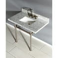 thumbnail image 3 of Kingston Brass KVPB3630MBSQ8 Templeton 36" Carrara Marble Vanity Top with Brass Legs (8-Inch, 3-Hole), Carrara Marble White/Brushed Nickel, 3 of 7