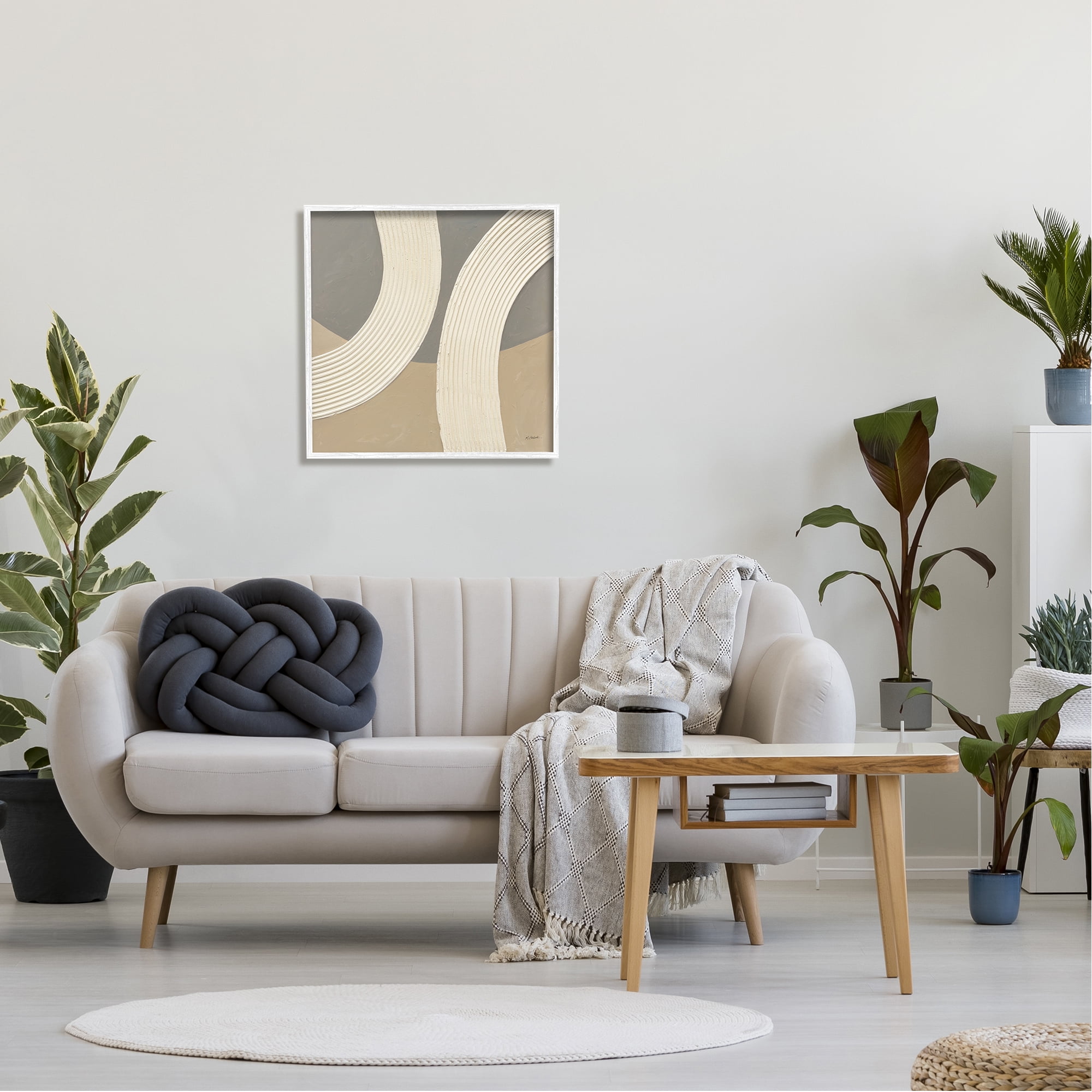 Stupell Industries Modern Abstract Circles Abstract Painting White Framed Art Print Wall Art, 24 x 24