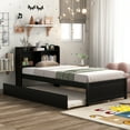 thumbnail image 2 of Twin/Full Size Day Bed with Trundle, Pine Wood Full Platform Bed Frame with Headboard Bookcase and Storage Shelves For Bedroom, No Box Spring Needed, Easy Assembly, 3 Colors Available, 2 of 9