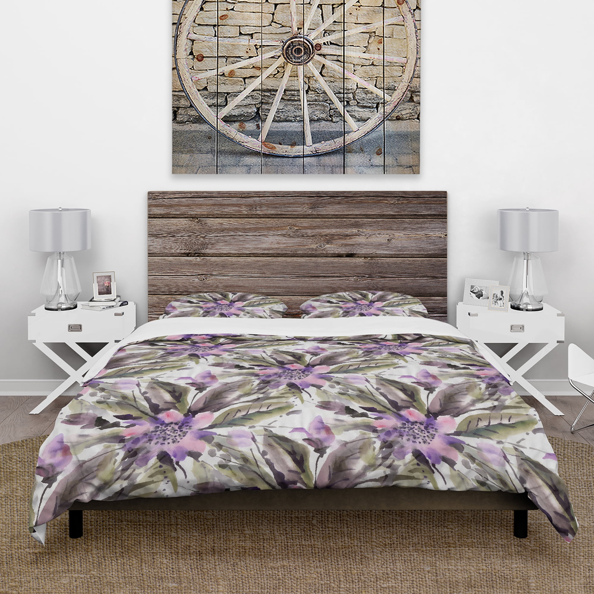 Designart 'Seamless pattern with watercolor flowers' Abstract Duvet Cover Set