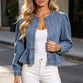 thumbnail image 2 of Miaoju Jean Jackets for Women Fashion Short Denim Shacket Jacket Lightweight Fitted Stretchy with Pockets, 2 of 5