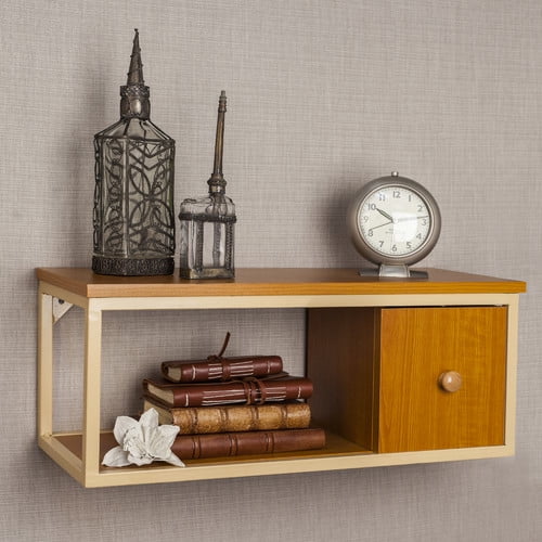 Danya B Floating Shelf with Metal Railing and Door