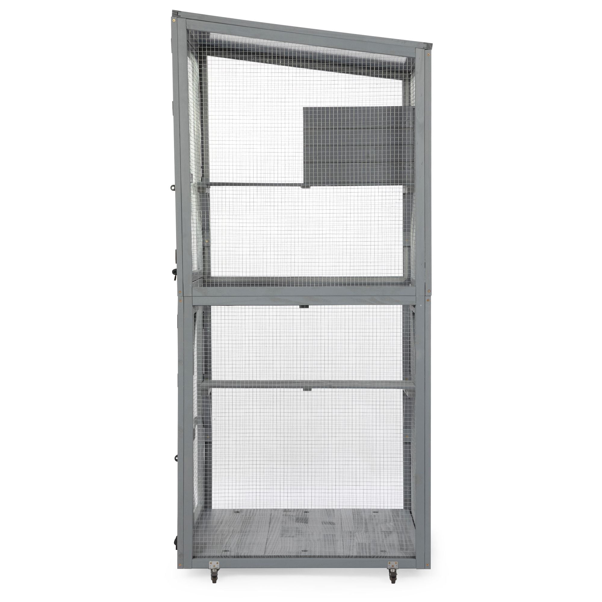 Pefilos 70" Outdoor Wood Cat House, 3 Floors Cat Enclosure Catio, Indoor Kitten Playpen with Resting Box, Cat Cage Waterproof Sunlight Roof, Gray