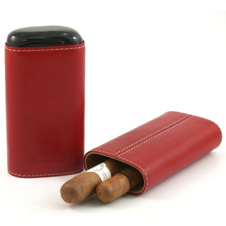 Andre Garcia Horn Collection Cognac Red Leather Cigar Case with Buffalo Horn Accent, 3 Finger