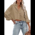 thumbnail image 2 of Camisas de Mujer con Botones, Tops Casuales de Larga, Blusa con Solapa y Bolsillo en el Pecho Caqui XXL, 2 of 8