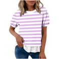 thumbnail image 2 of Fewfanhot Summer Tops for Women Summer Striped Crewneck T-Shirts Color Block Short Sleeve Tops Casual Basic Tee, 2 of 7