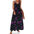 thumbnail image 1 of Flores moradas sobre fondo negro Vestido sin mangas Vestidos para mujer Vestidos de fiesta, 1 of 7