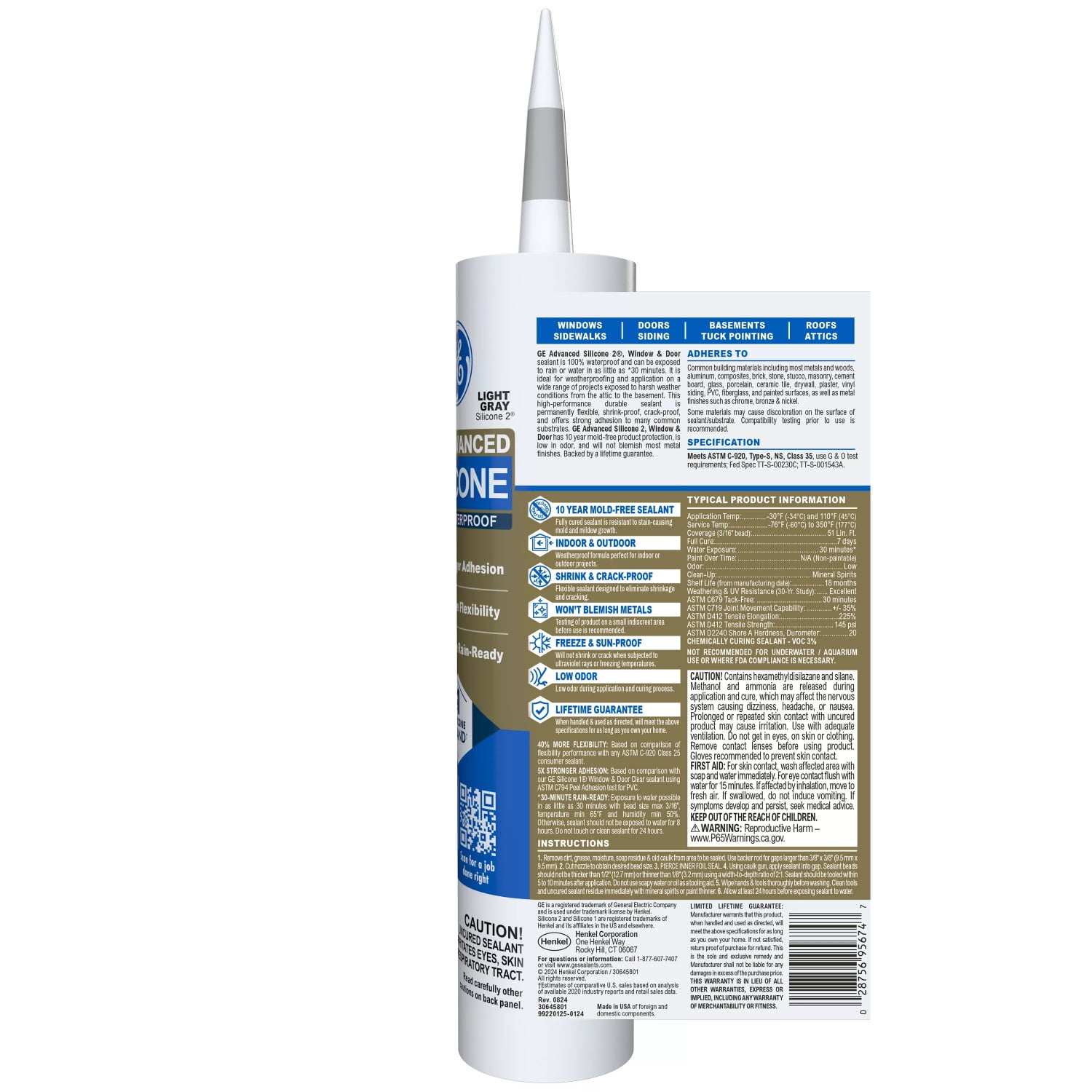 (6 pack) GE Advanced Silicone Window & Door Sealant, Pack of 1, Gray 10.1 fl oz Cartridge