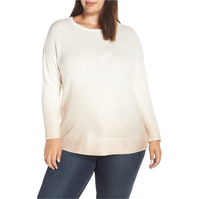 Vince Camuto Womens Ombre Foiled Pullover Sweater, White, Plus Size, 2X