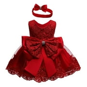 2pcs Newborn Baby Girl Dress Lace Princess Tutu Dress Birthday Holiday Party Dress + Headband Outfits 0-24M