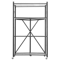 KFFKFF 4-Tier Foldable Storage Shelf with Wheels, 36-inch W x 21-inch D x 60-inch H Metal Rack Shelving Unit, Durable Organizer Shelf for Garage, Kitchen, Basement, Black