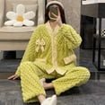 thumbnail image 4 of Pijama de vellón coral para mujer, otoño e invierno, forro polar grueso, estilo cortavientos, ropa de casa que se puede usar al aire libre, 4 of 5