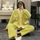 thumbnail image 4 of Pijama de vellón coral para mujer, otoño e invierno, forro polar grueso, estilo cortavientos, ropa de casa que se puede usar al aire libre, 4 of 5