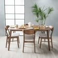 thumbnail image 2 of GDF Studio Balfern Mid Century Modern Fabric Upholstered 5 Piece Dining Set, Light Beige and Walnut, 2 of 11
