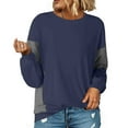 thumbnail image 5 of qolati Crewneck Sweatshirts Women Color Block Puff Long Sleeve Tunic Tops Fall Fashion Clothes Winter Pullover Blouses Navy L, 5 of 7