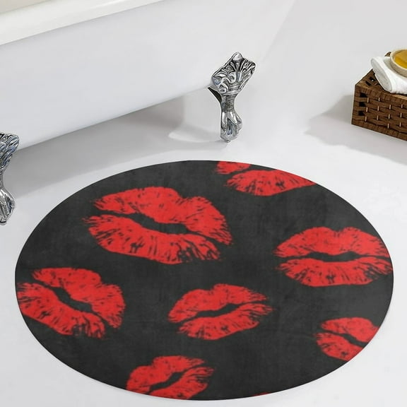 Red Lips Round Carpet Circle Rug Outdoor Patio Area Rug Washable Large Area Rugs Hallway Room Decor Fitness Mats