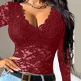 thumbnail image 2 of Gibobby Lencería para sexo Camisa de mujer de encaje sexy Ver a través de Casual Slim Fit Tops Bordado Malla transparente Encaje Cuello en V profundo Ajuste de temperamento Cuello (Rojo, M), 2 of 5