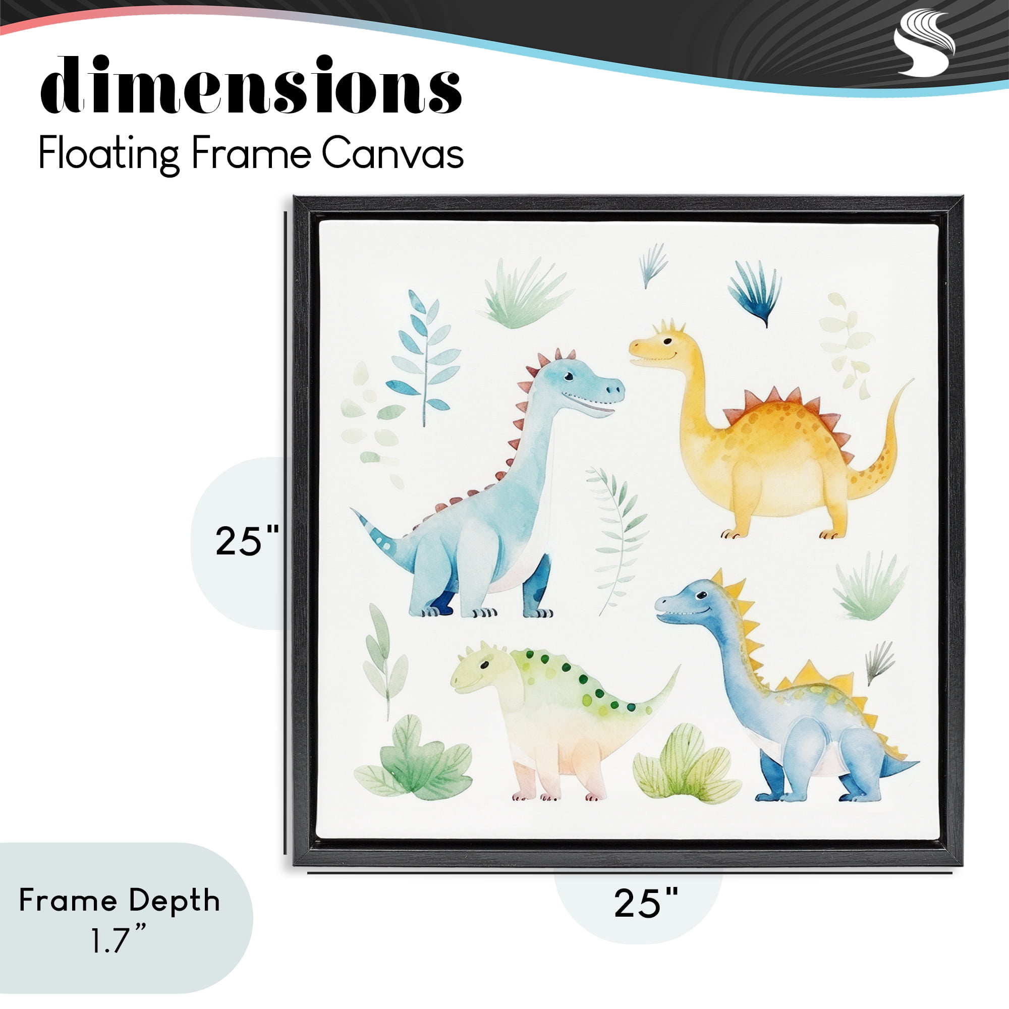 Stupell Industries Playful Dinosaur Wonderland Black Framed Floater Canvas Wall Art, design by Lazar Studio