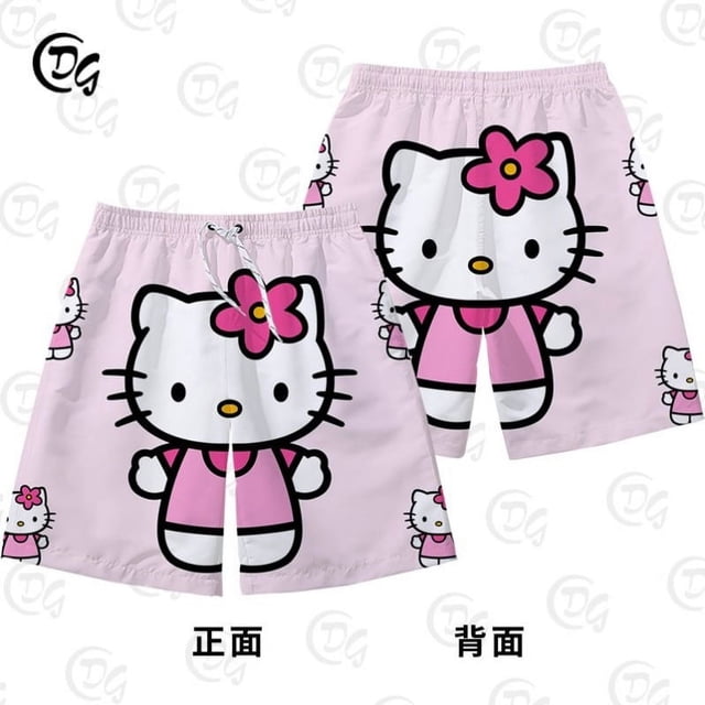 Pantalones cortos Hello Kitty de verano para niños, holgados, combinables, con estampado 3D, para playa, informales, para parejas