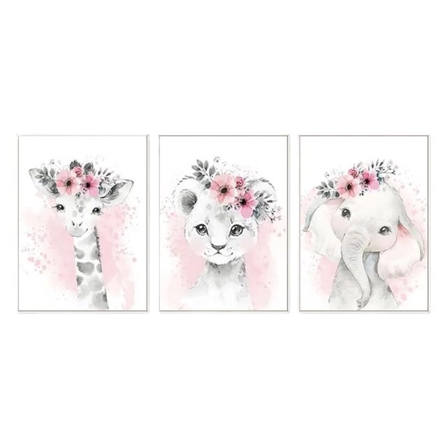 Juego de 3 carteles de 30 x 40 cm para habitación de niña, cuadros rosas, decoración de pared, pintura sobre lienzo, regalos de cumpleaños NPTWC003-M