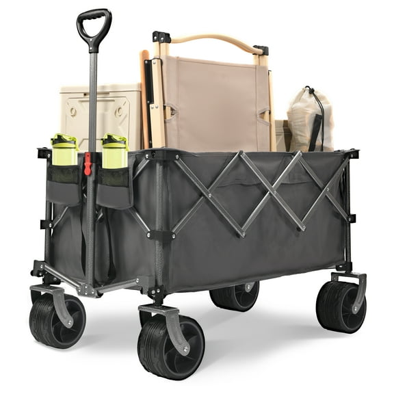 Olurrisa 400L Collapsible Wagon Cart with 450LB Capacity, All-Terrain Big Wheels & Adjustable Handle, Heavy Duty Folding Wagon for Camping, Beach, Sports, Garden​,Gray