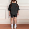 thumbnail image 4 of CPNG Girls Two Piece Sets Kids Solid Color Round-Necked Short Sleeve T-shirt and Elastic Waist Tight Shorts Summer Outfits(Black,2-3 Years), 4 of 6