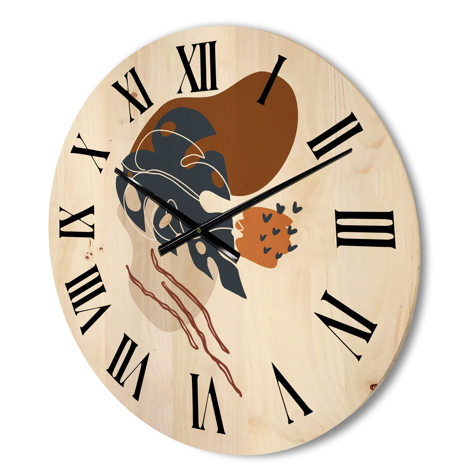Designart 'Abstract Flowers Plants With Elementary Shapes III' Modern Wood Wall Clock