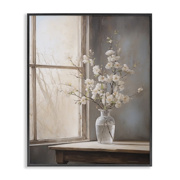 Stupell Industries Spring Arrangement Windowsill Plants & Flowers Painting Black Framed Art Print Wall Art, 11 x 14