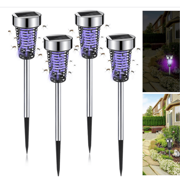 Jinkey 4 Pcs Solar Bug Zapper Waterproof Outdoor Mosquito Zapper Mosquito Killer and Lighting Mosquito Repellent Lamp for Indoor Outdoor Use Garden Patio