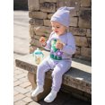 thumbnail image 4 of BemeyourBBs Newborn Baby Girls Mardi Gras Outfits Waffle Knit Rompers Fall Winter Spring Carnival Clothes Car Letter Embroidery Striped Long Sleeve Infant Bodysuits Jumpsuits with Hat, 4 of 8
