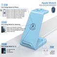 thumbnail image 6 of Cshidworld Wireless Charger, 3 in 1 Charging Station, 23W Fast Charging Dock for iPhone 17/16e/15/14/13/12/11 Pro Max, AirPods 4/3/2/Pro, iWatch Series 2-11, Samsung Charger Stand (Blue), 6 of 8