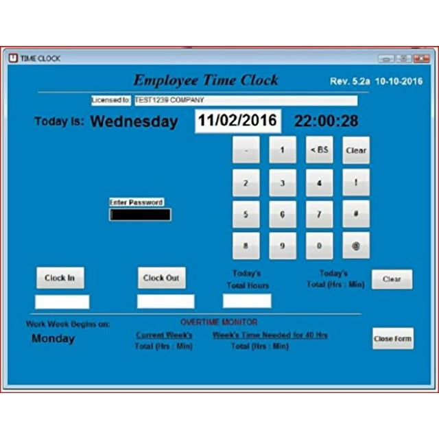 Employee Time Clock Software | Single PC | 100 Employees | Windows 7,8 or 10 | NO Monthly Fees | FREE Support