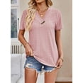 thumbnail image 3 of 2024 Tops for Women Trendy Button V-Neck Casual Short Sleeve, Women's Summer Tops, 3 of 13
