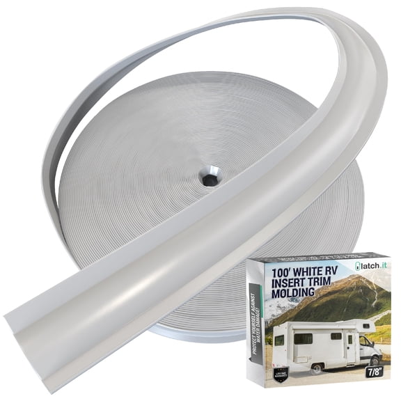 LATCH.IT 7/8" White RV Trim Molding Insert | 100-Foot RV Molding Exterior | UV‑Resistant & Durable RV Vinyl Trim Insert | Vinyl RV Trim | Weatherproof & Flexible RV Rubber Seal Strip For RVs & Camper