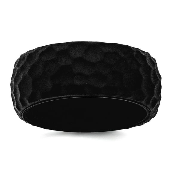 Silicone Black 8.50mm Hammered Band Size 10 Ring for Women and Men