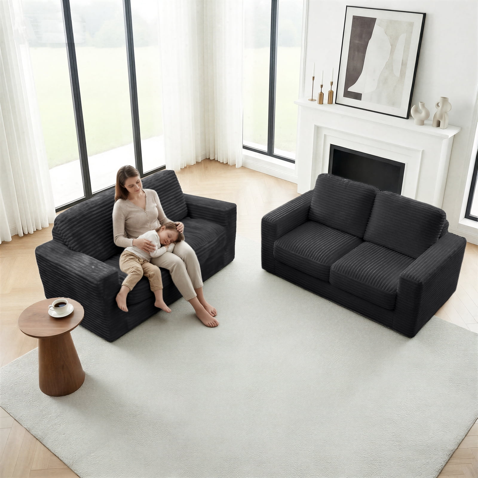 Kelyda 61''Boneless Loveseat Sofa, Modern Cloud Convertible Sofa Bed Couch Sleeper Chairs for Living Room Grey