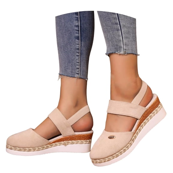 Willtoo Women's Orthopedic Closed Toe Wedge Sandals Comfortable Elastic Ankle Strap Platform Wedges Sandal for Women 2026 Summer Casual Dress Walking Shoes