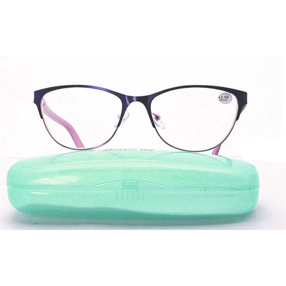 New Trendy Women's Purple Cat Eye Reading Glasses 3.50, Classic HD Fashion Metal Spring Hinge Readers +3.50
