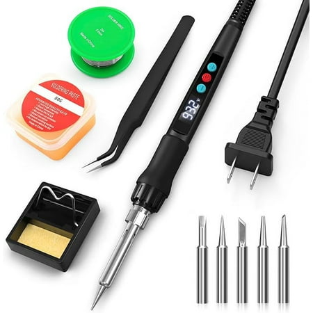 

Soldering Iron Kit 100W Soldering Gun with LED Digital Display Adjustable Temperature 356-932℉ Solder Kit for Electronics Includes Soldering Iron Tip Solder Wire Stand Tweezers and Paste Black