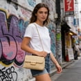 thumbnail image 5 of Straw Crossbody Shoulder Bag with Double Zipper and Chain Strap, Small Square Korean Style Summer Purse for Women, Beige Khaki Woven Handbag for Beach, Travel, Casual Outfits, 5 of 6