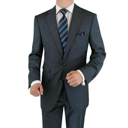 LN LUCIANO NATAZZI Italian Men's Suit 180'S Cashmere Wool Ticket Pocket Stripe Charcoal Stripe